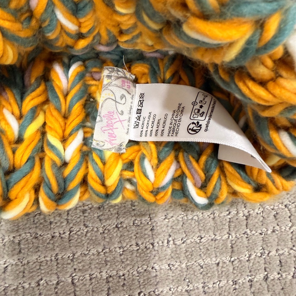 Free People Yellow and Blue Knit Pom-Pom Hat - Picture 2 of 2